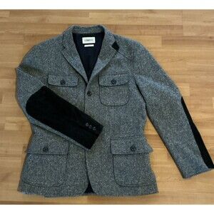 Operations NYC Men’s Gray Tweed Blazer 44 Wool Blend – Black Elbow Patches